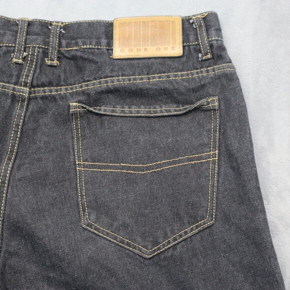 Code One Pants Mens 36 Black High Rise Flat Front Dark Wash Denim Jeans - Picture 16 of 16